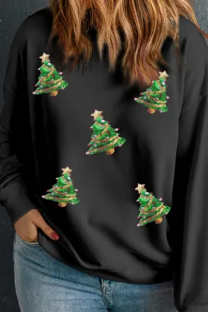 Plus Size Sequins Christmas Trees Sweatshirt