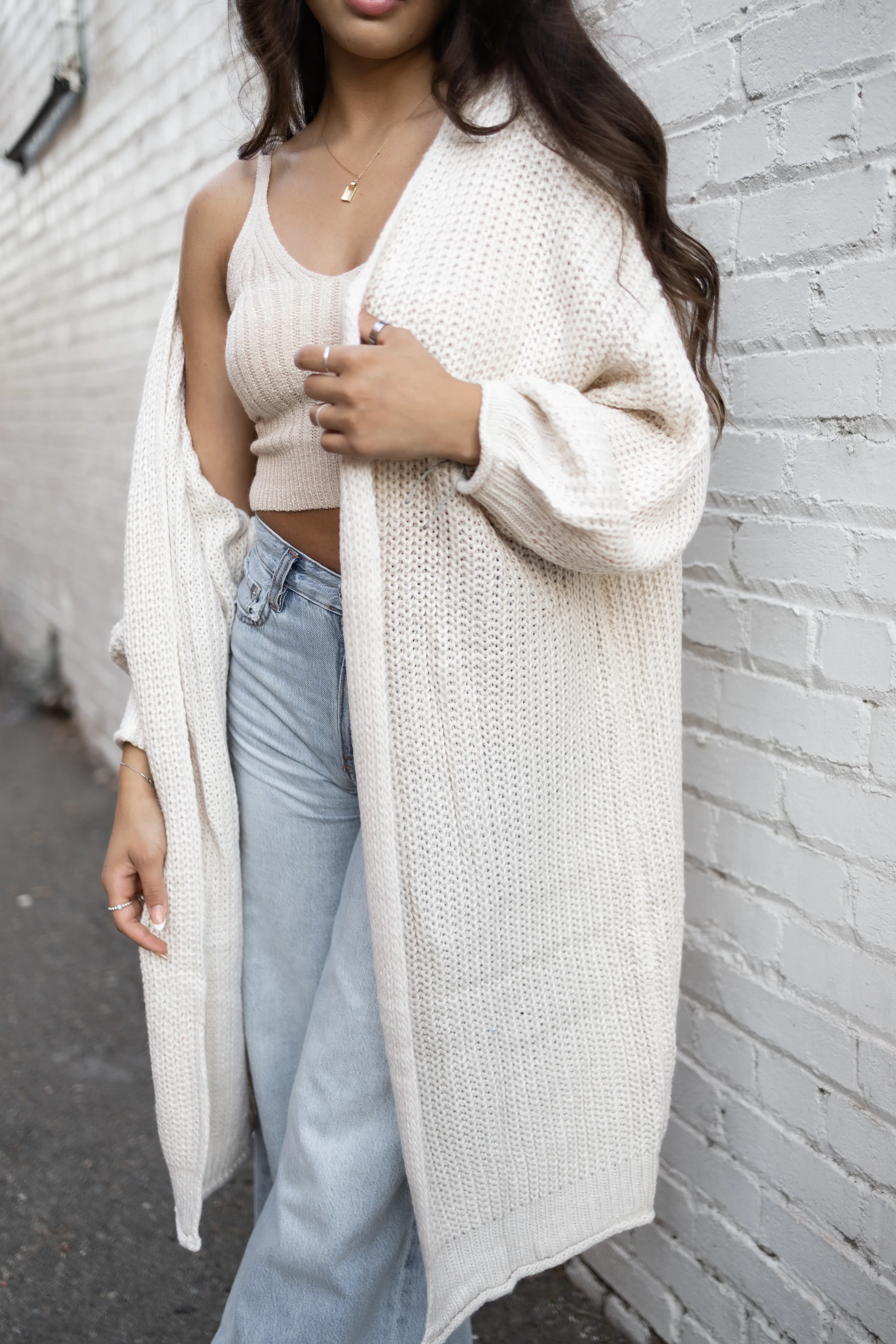 Powder beige maxi knit cardigan