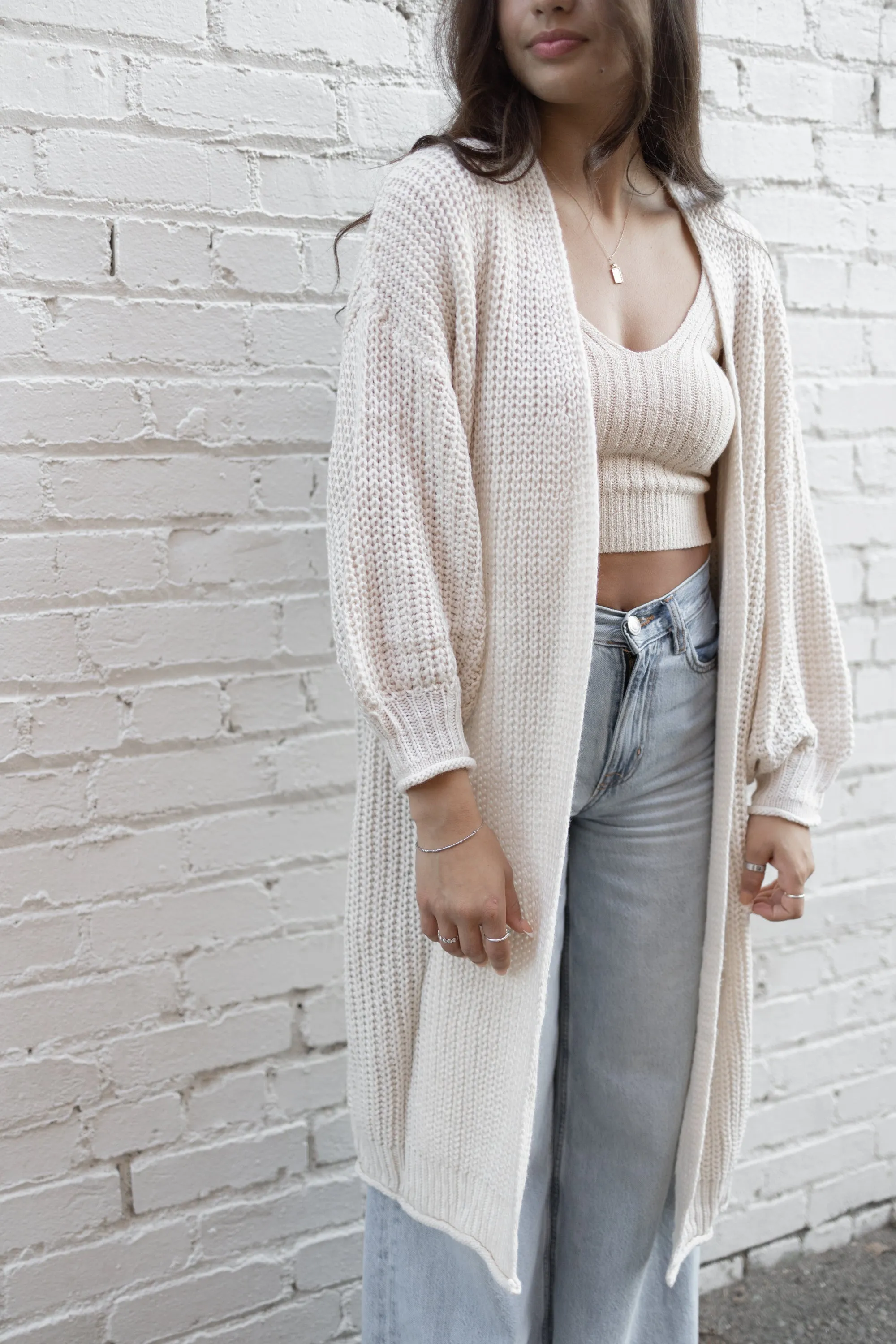 Powder beige maxi knit cardigan