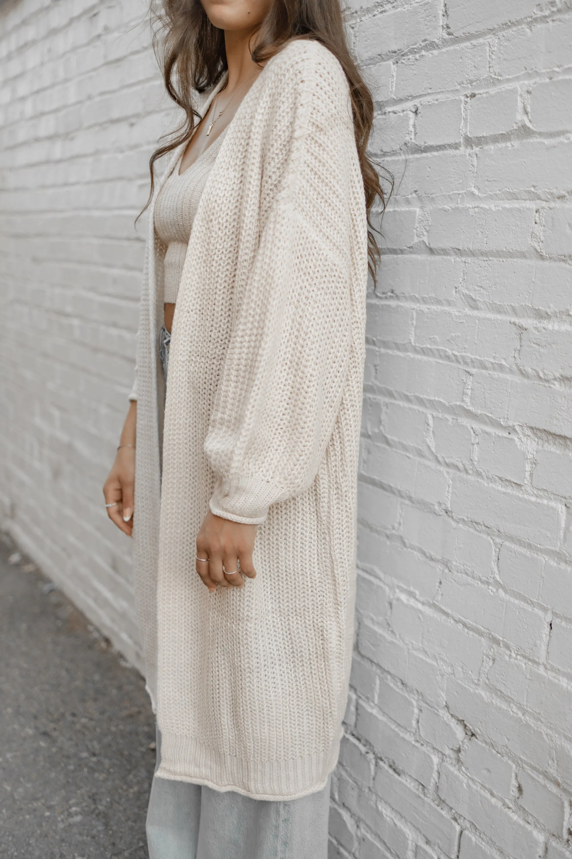 Powder beige maxi knit cardigan