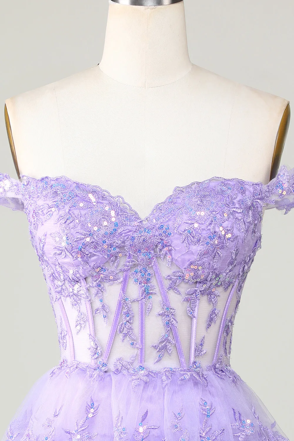 Purple Corset A-Line Tiered Homecoming Dress with Lace