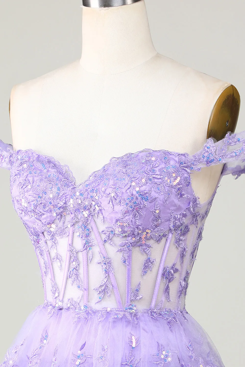 Purple Corset A-Line Tiered Homecoming Dress with Lace