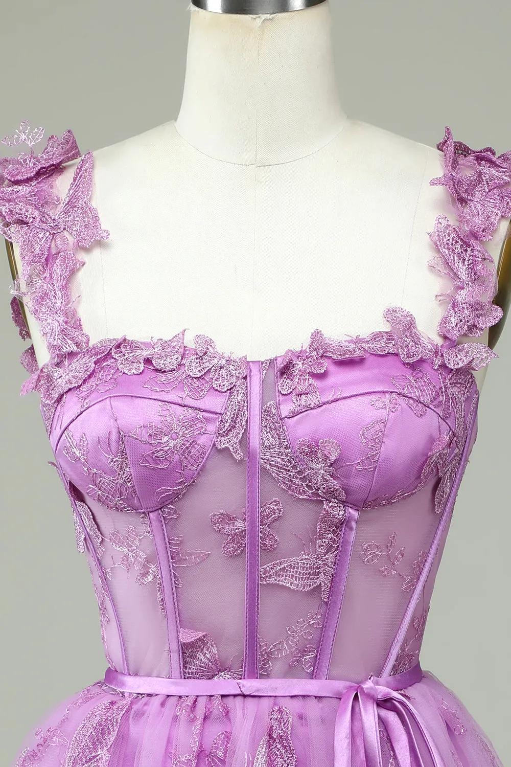 Purple Sweetheart A-Line Corset Homecoming Dress with Appliques