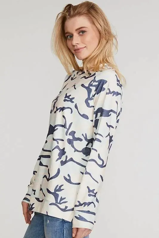 Relaxed Camouflage Print Long Sleeve Top