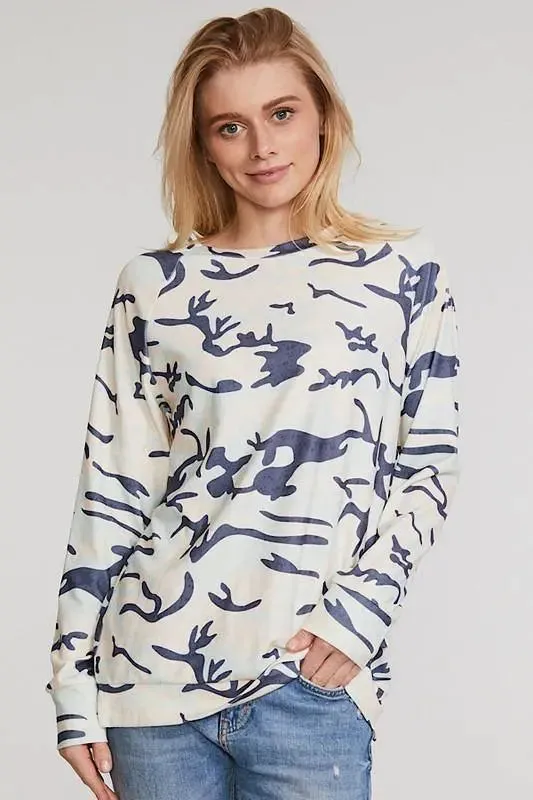 Relaxed Camouflage Print Long Sleeve Top