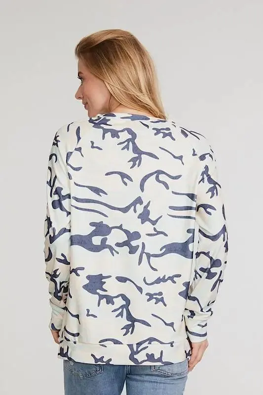 Relaxed Camouflage Print Long Sleeve Top