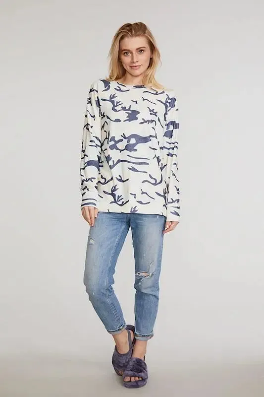 Relaxed Camouflage Print Long Sleeve Top