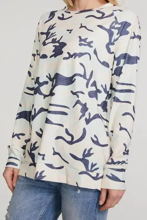 Relaxed Camouflage Print Long Sleeve Top