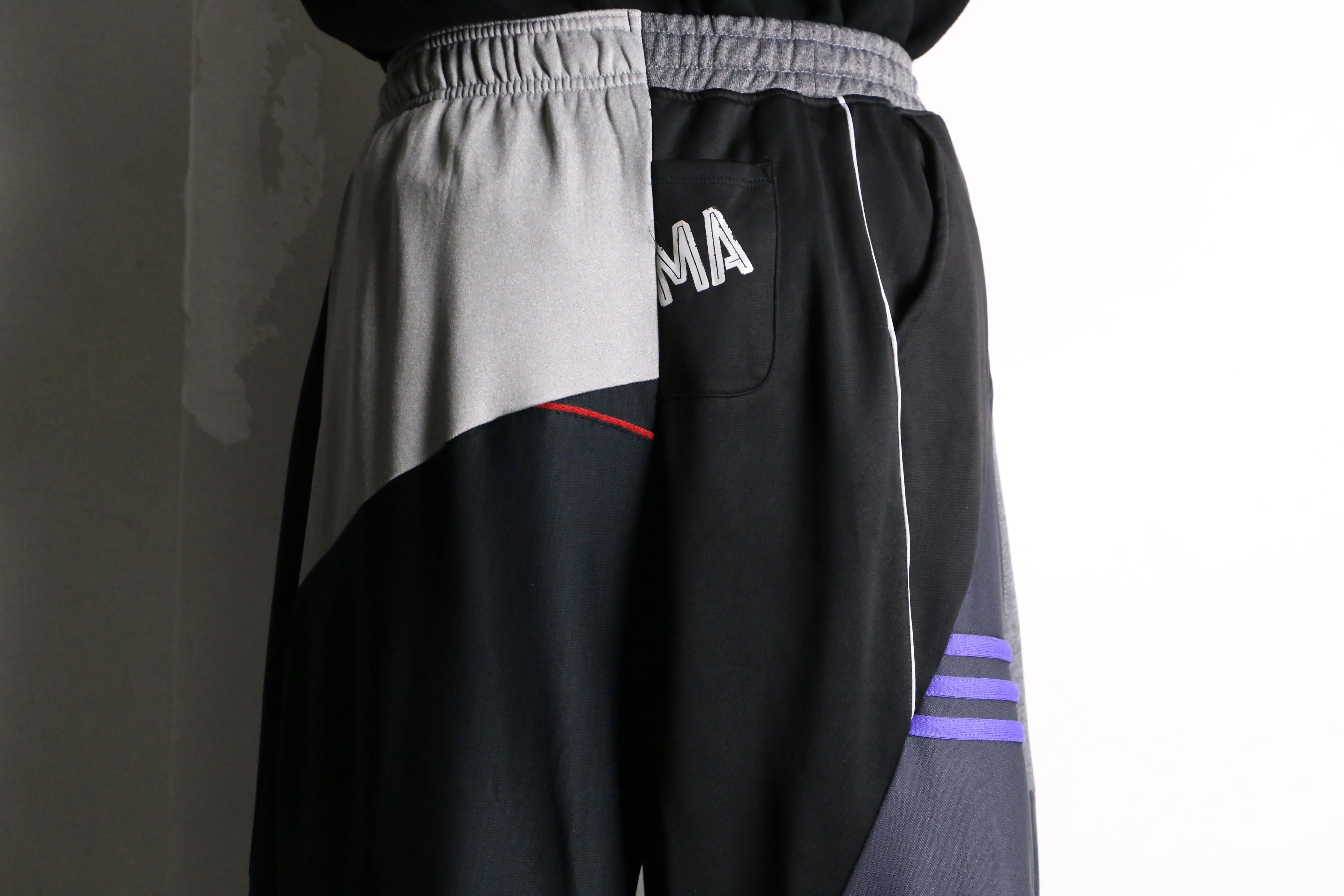 remake "再構築" navy color patchwork design track pants