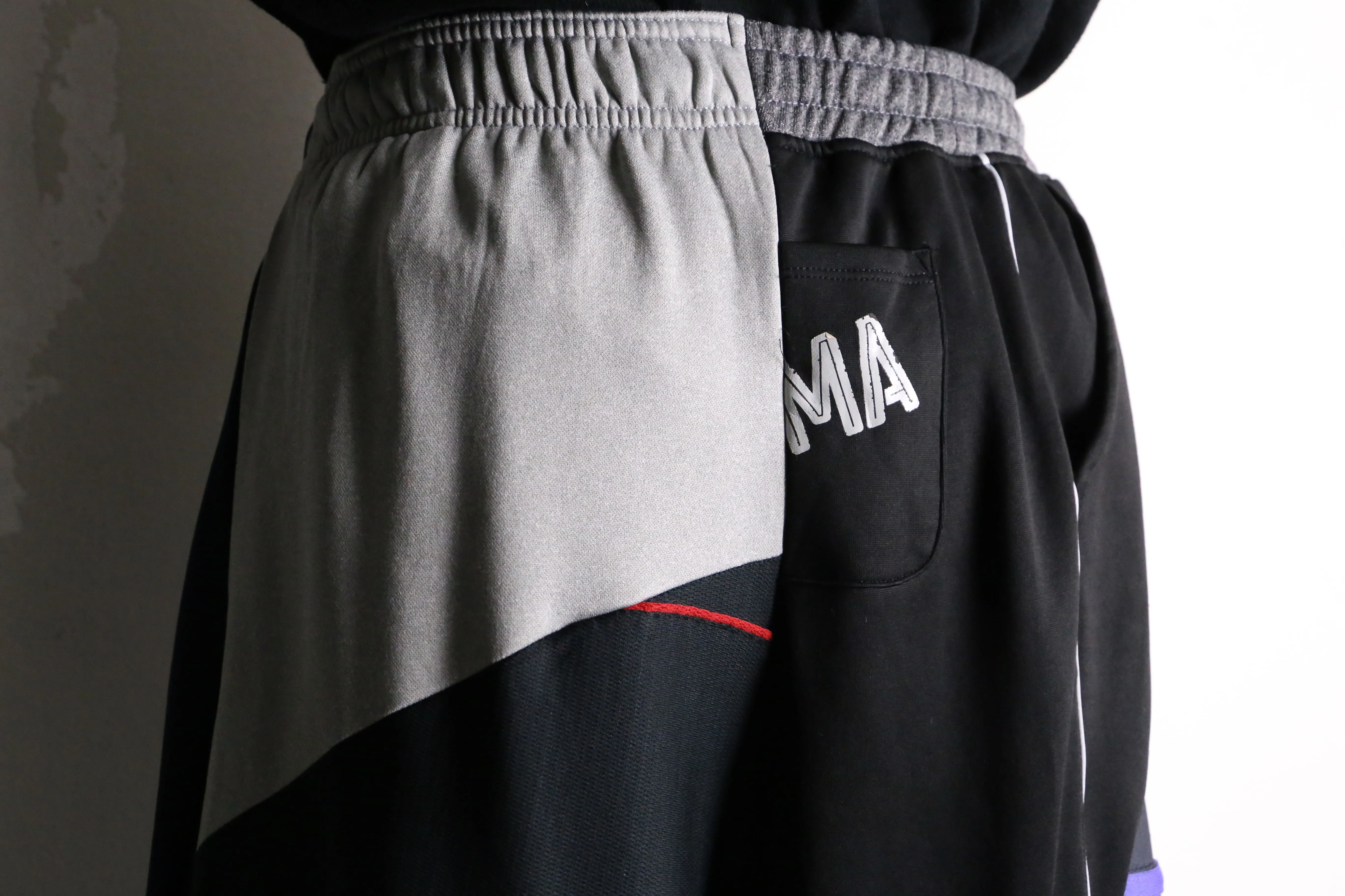 remake "再構築" navy color patchwork design track pants