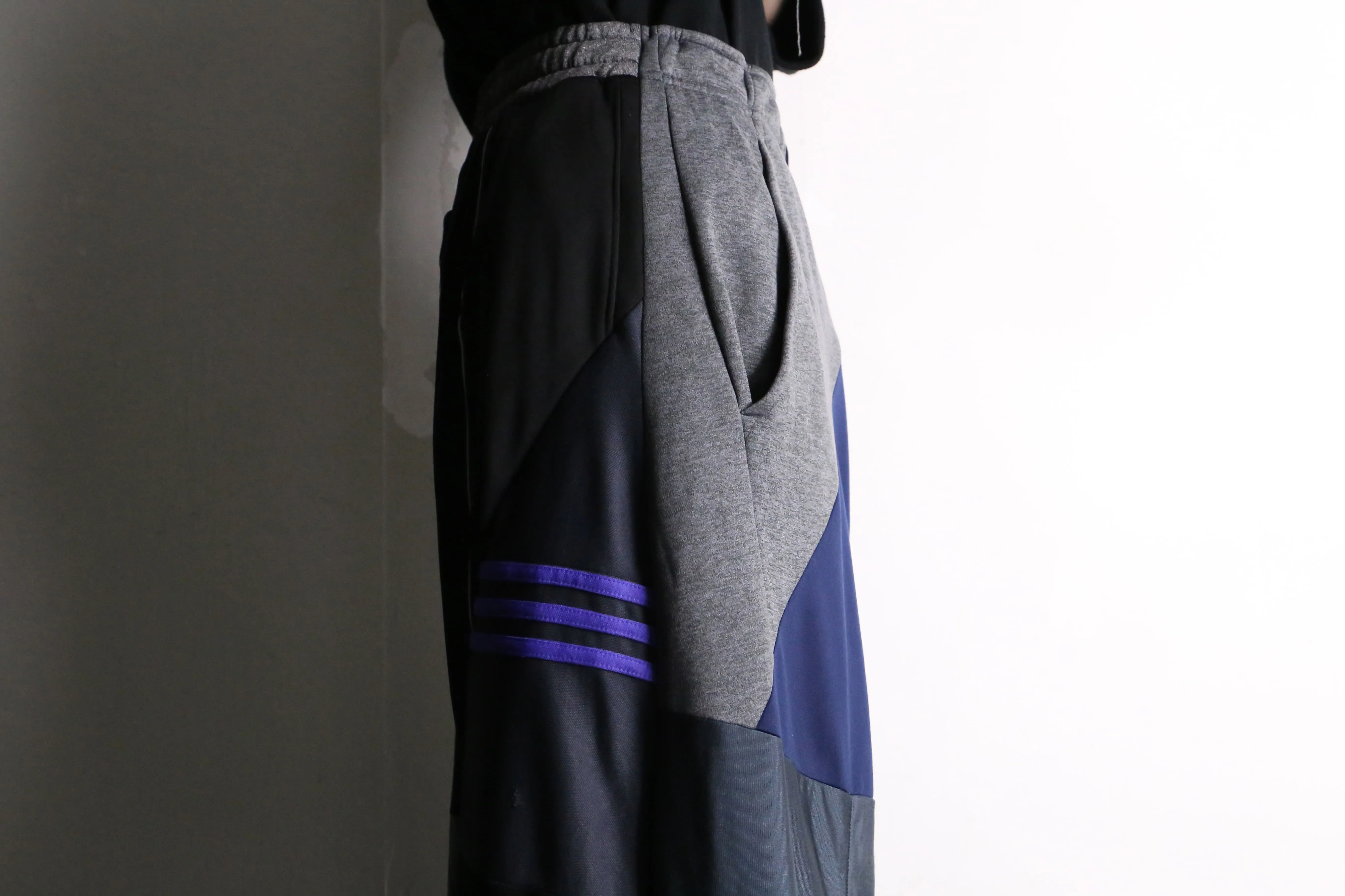 remake "再構築" navy color patchwork design track pants