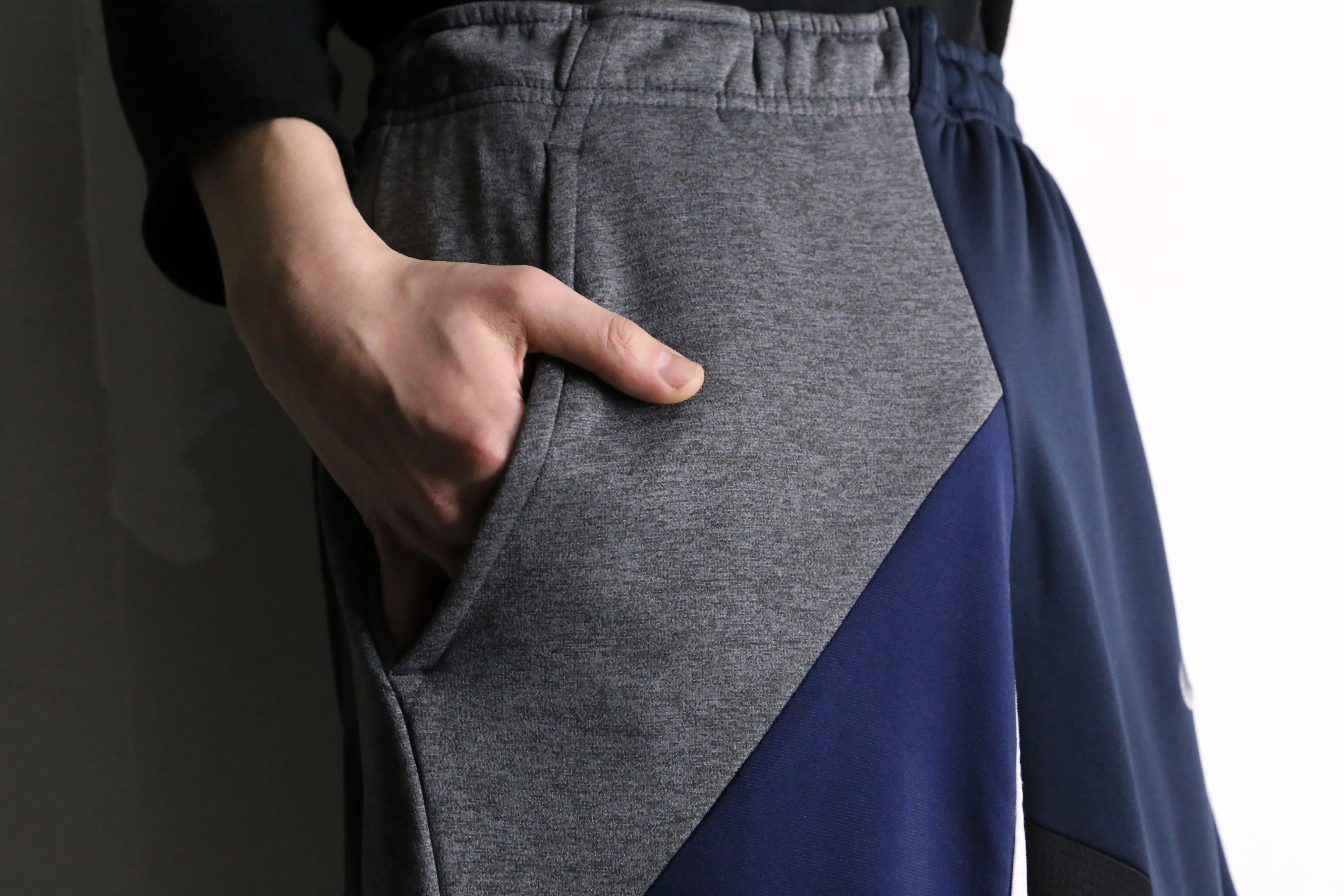 remake "再構築" navy color patchwork design track pants