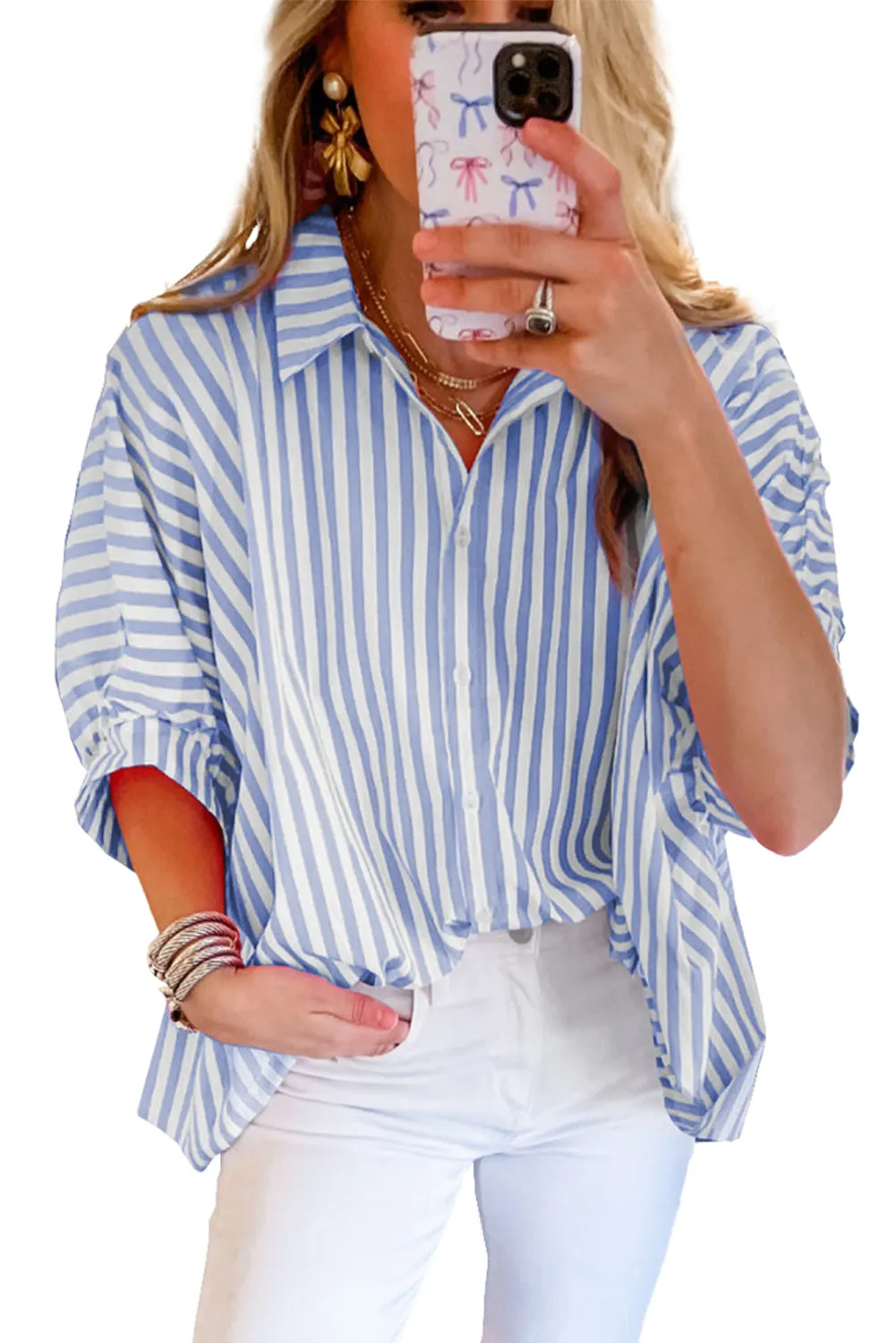 Sky Blue Stripe Oversize Shirt