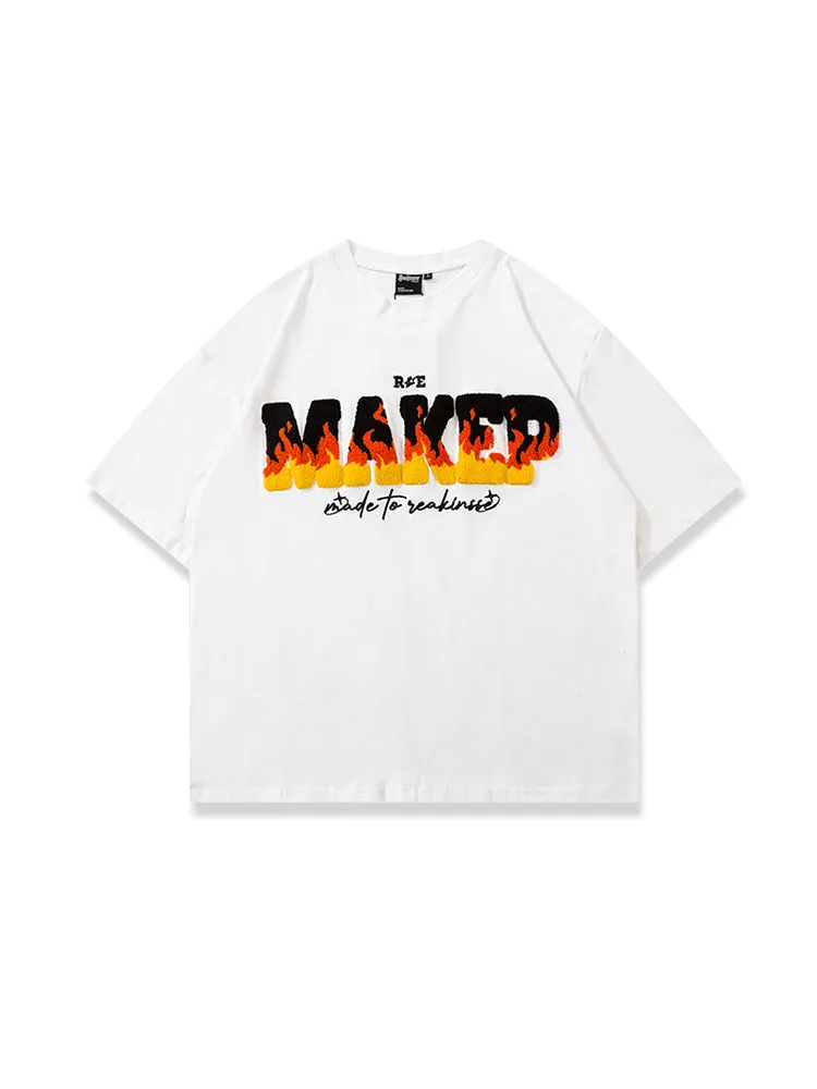 Street Fashion Embroidery Loose Oversize Vintage Letter Print T-Shirt