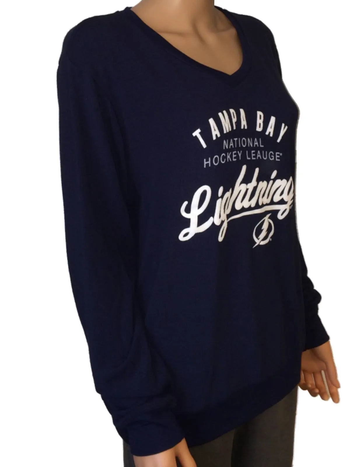 Tampa Bay Lightning SAAG Women's Navy Tri-Blend Ultra Soft V-Neck Sweater