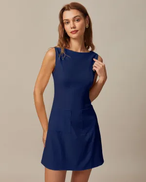 The Navy Boat Neck Cutout Mini Dress