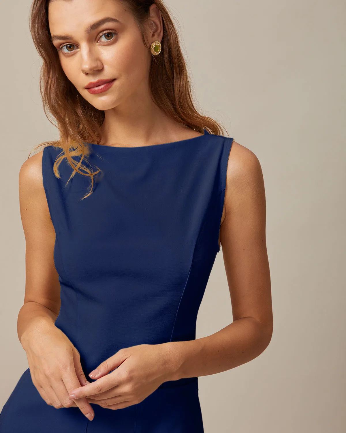 The Navy Boat Neck Cutout Mini Dress