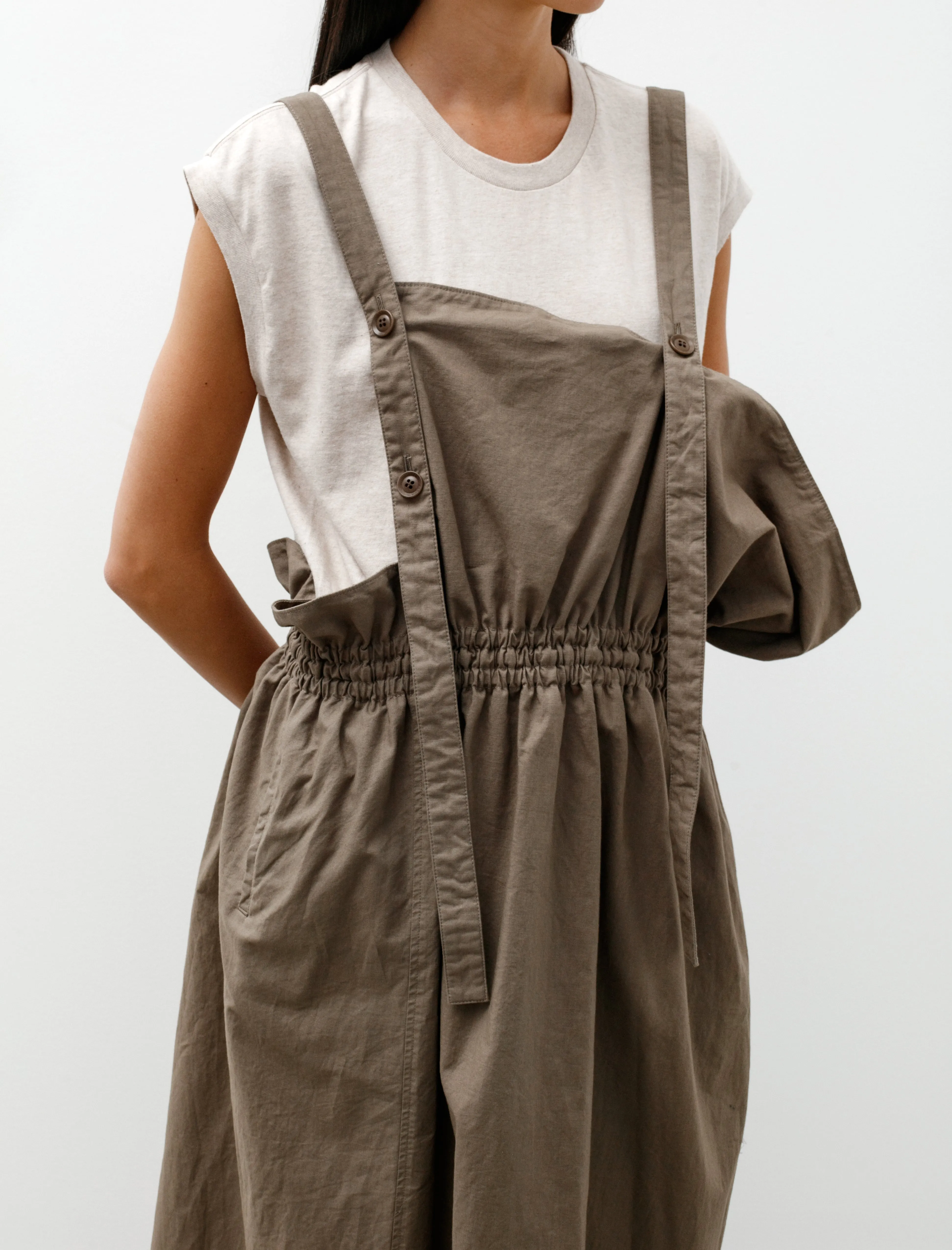 Twill Suspender Dress Khaki Beige