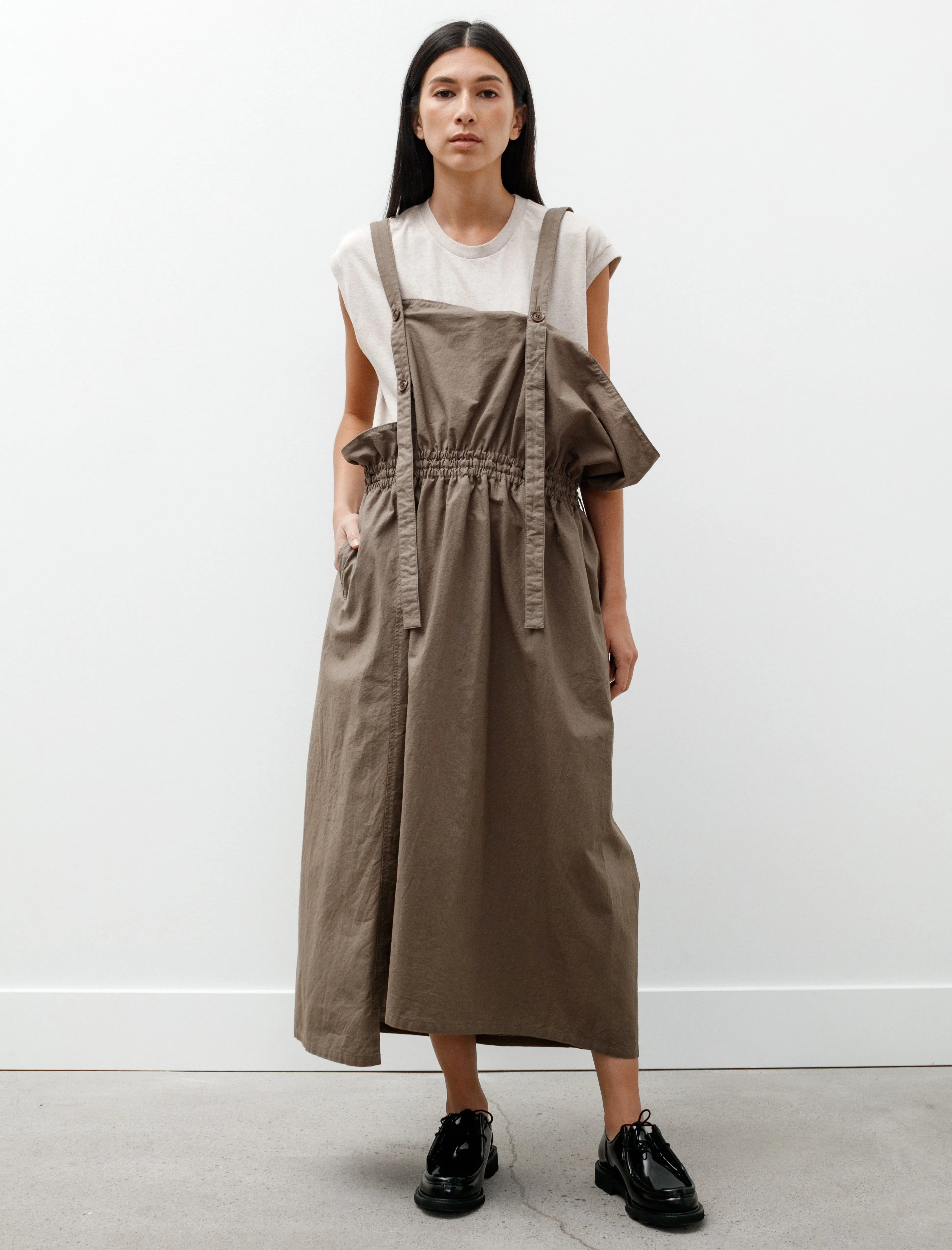 Twill Suspender Dress Khaki Beige