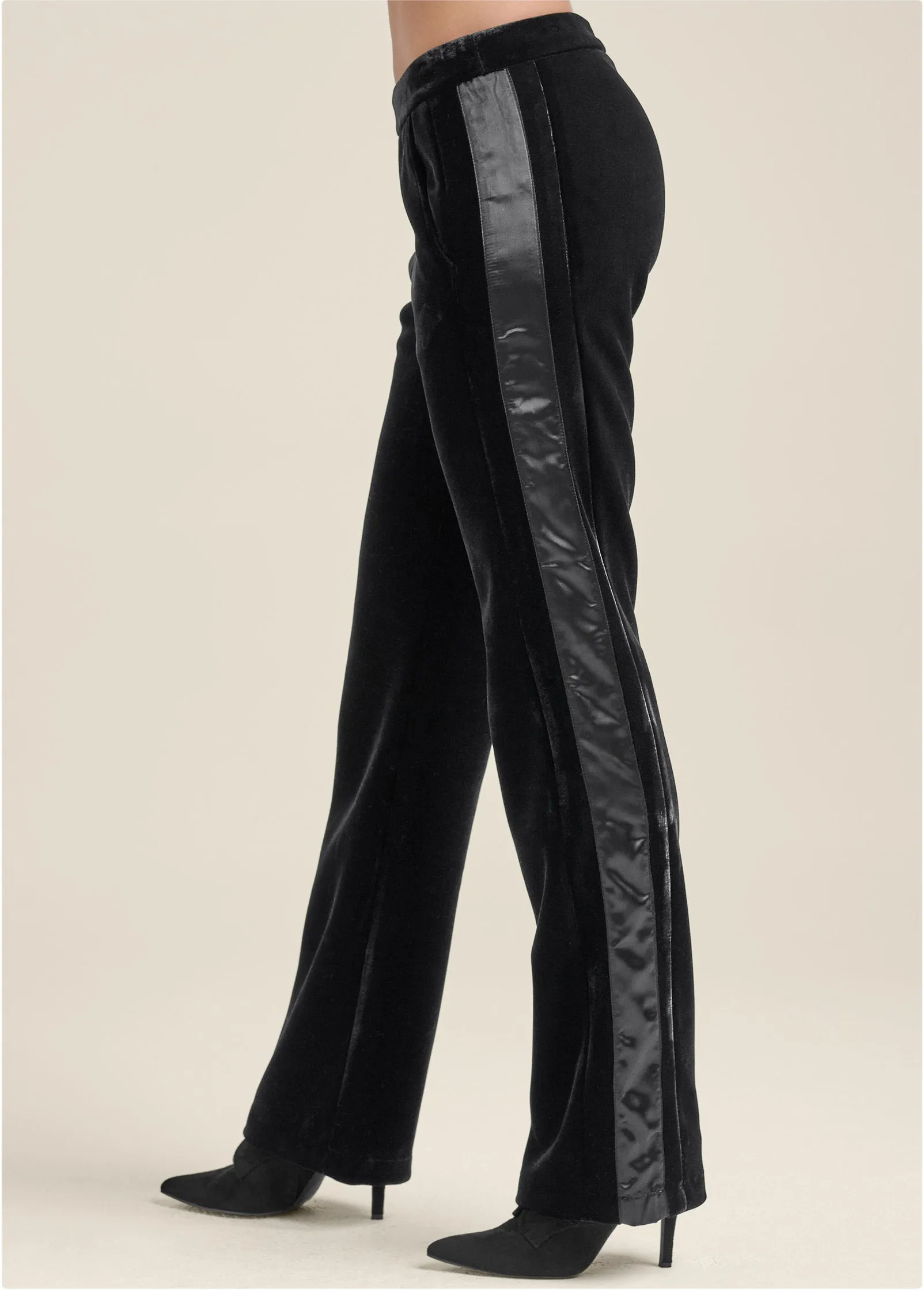 Velvet Satin Wide-Leg Pants  - Black