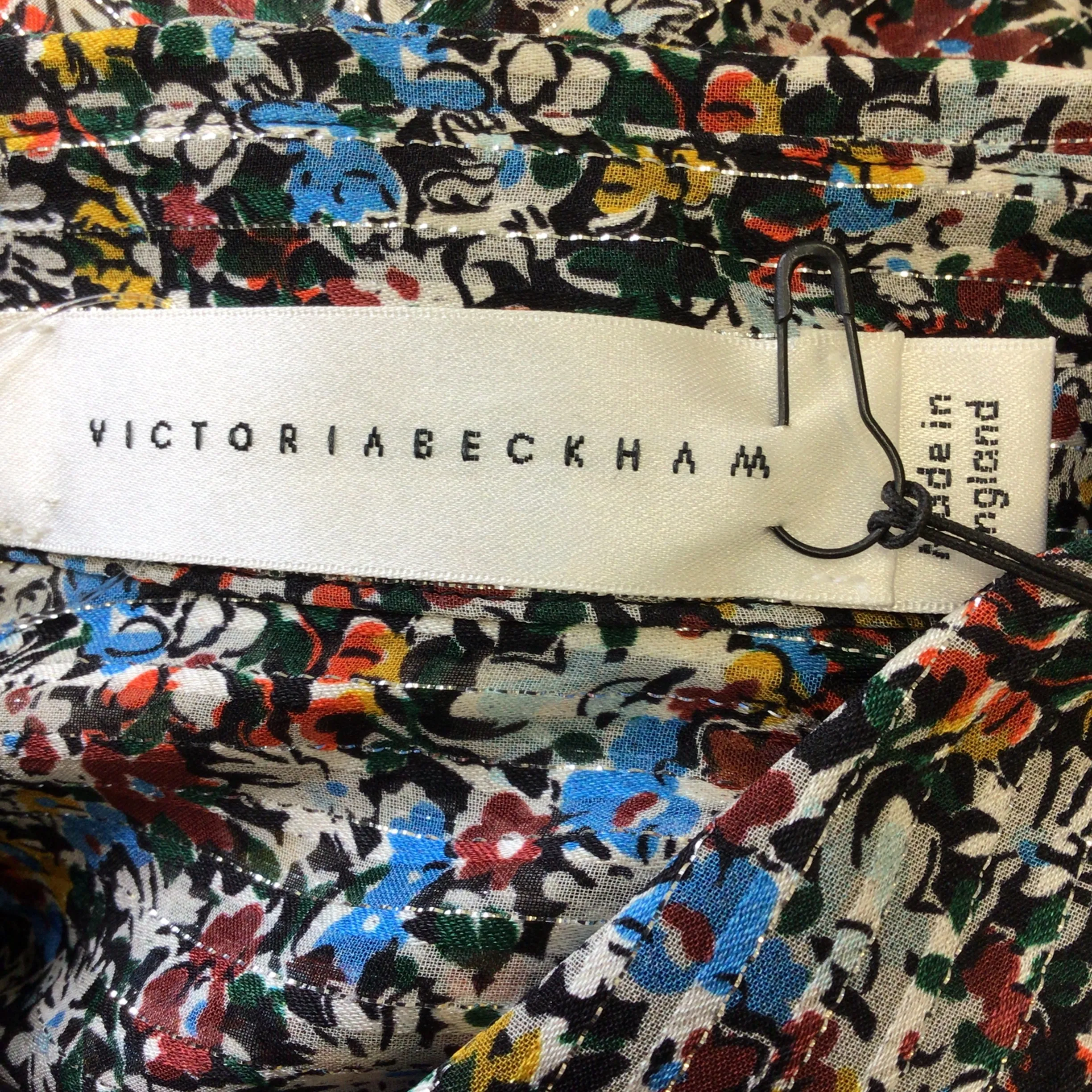 Victoria Beckham Black / Manchester Blue Multi Floral Lurex Stripe Oversized Silk Shirt