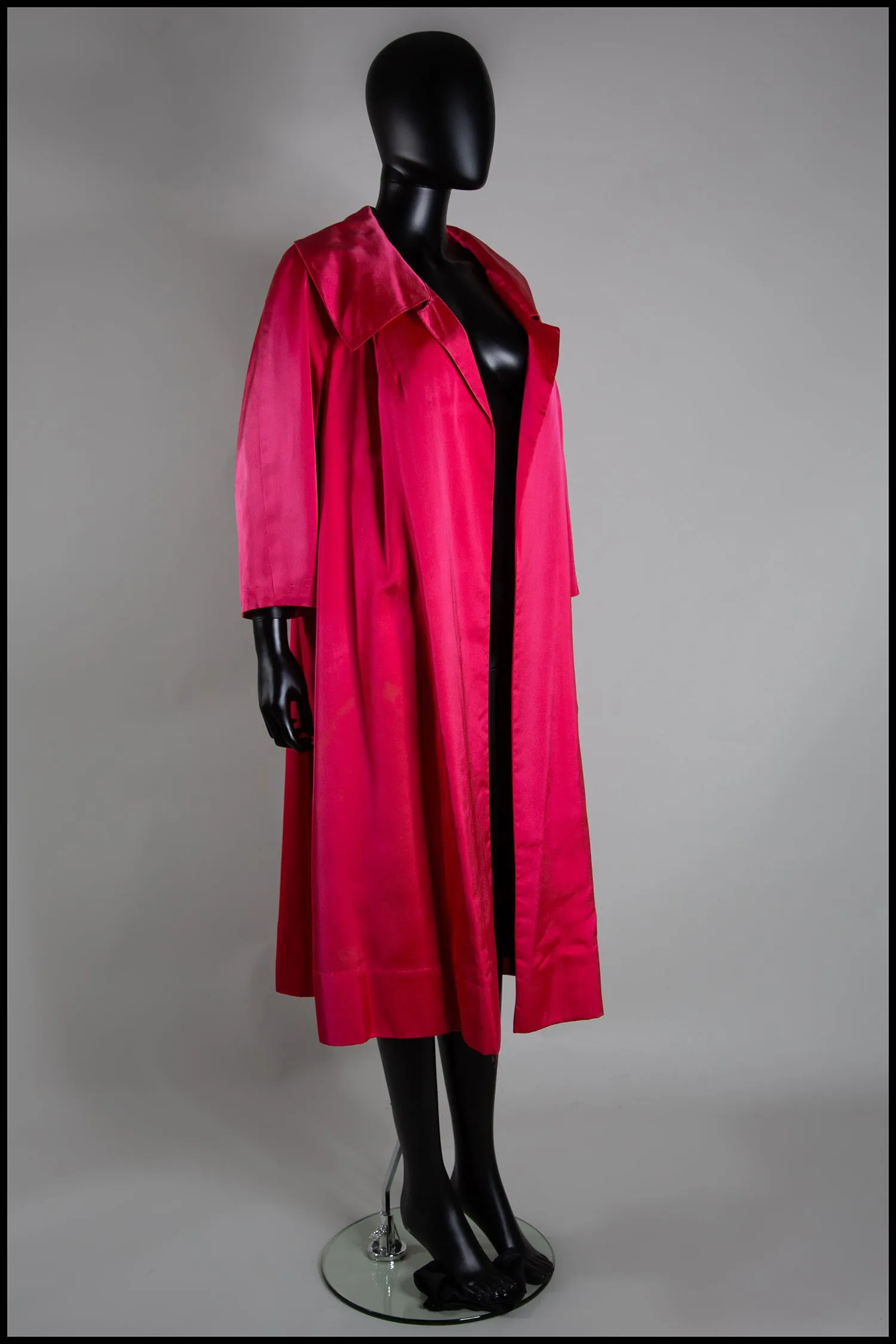 Vintage 1950s Shocking Pink Satin Evening Coat