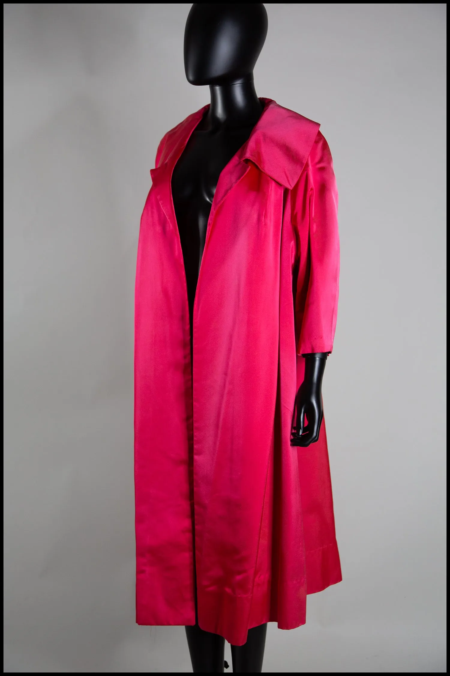 Vintage 1950s Shocking Pink Satin Evening Coat