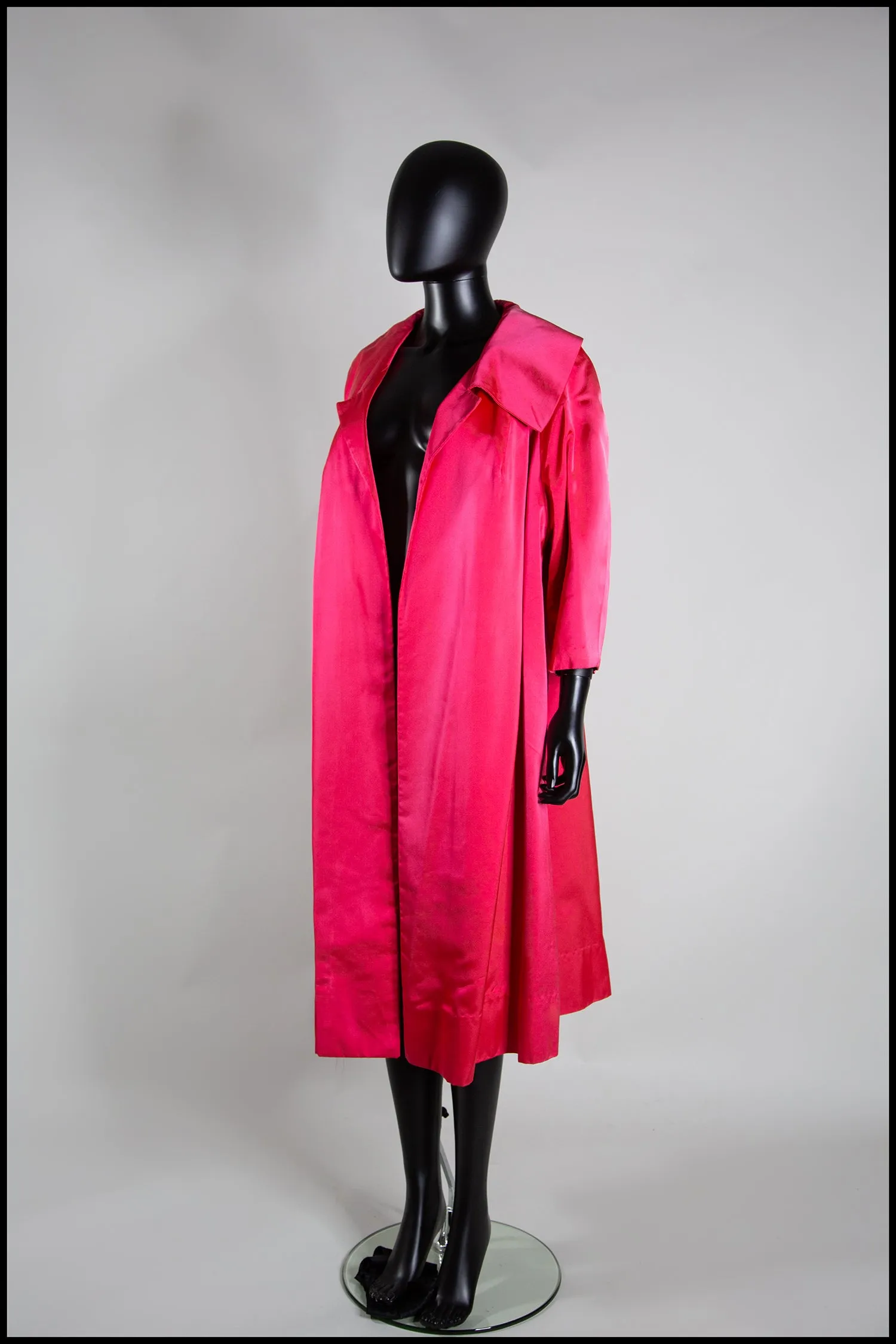 Vintage 1950s Shocking Pink Satin Evening Coat