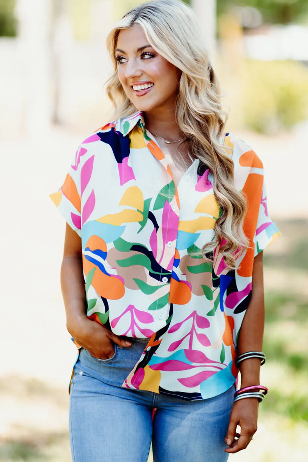 Whitney Leafy Multicolor Abstract Blouse