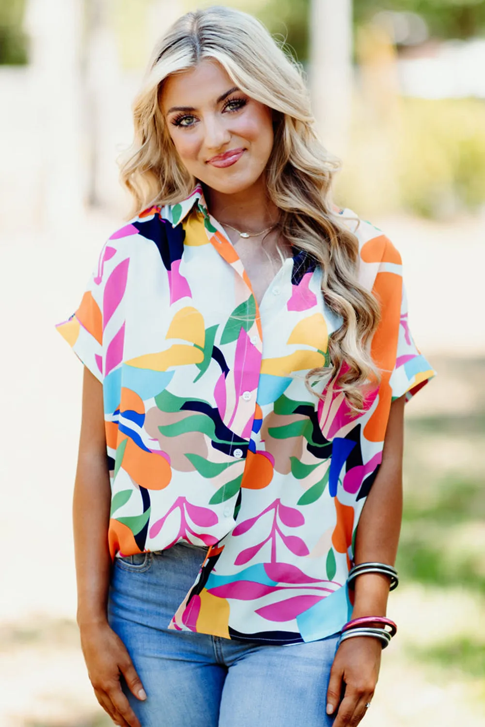 Whitney Leafy Multicolor Abstract Blouse