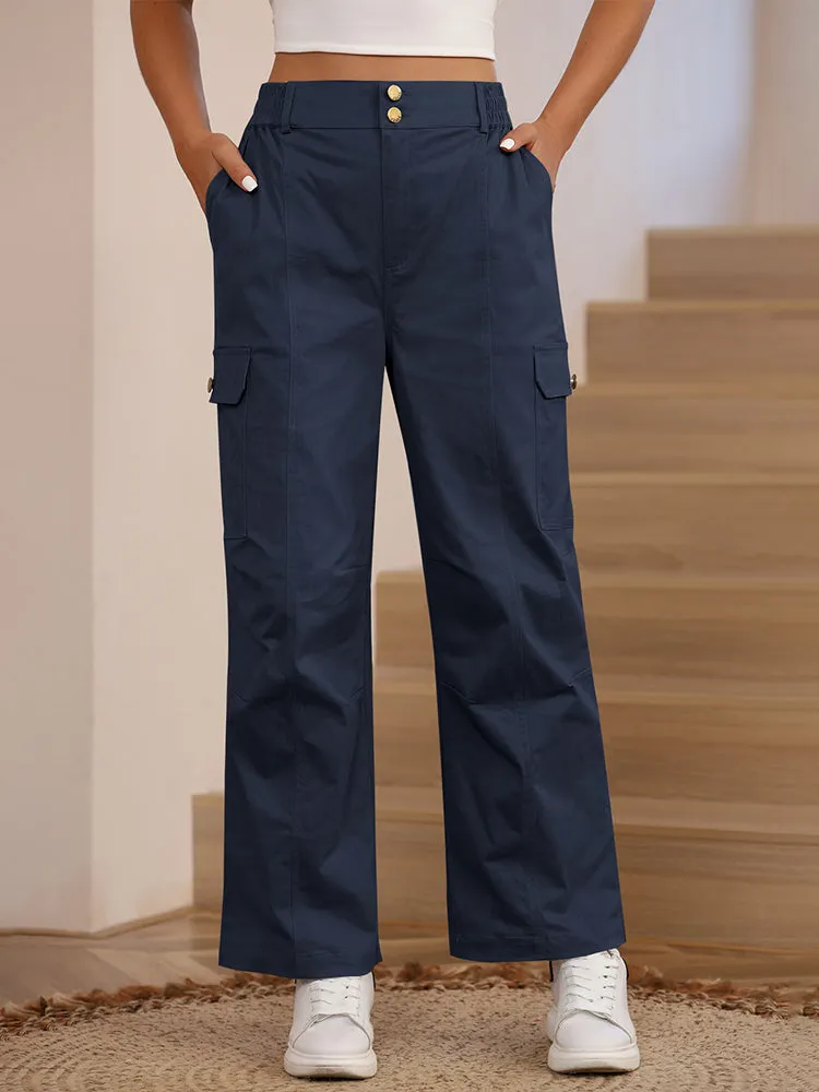 Women High Waist Cargo Pants Relaxed Fit Wide Leg Pants with Pockets