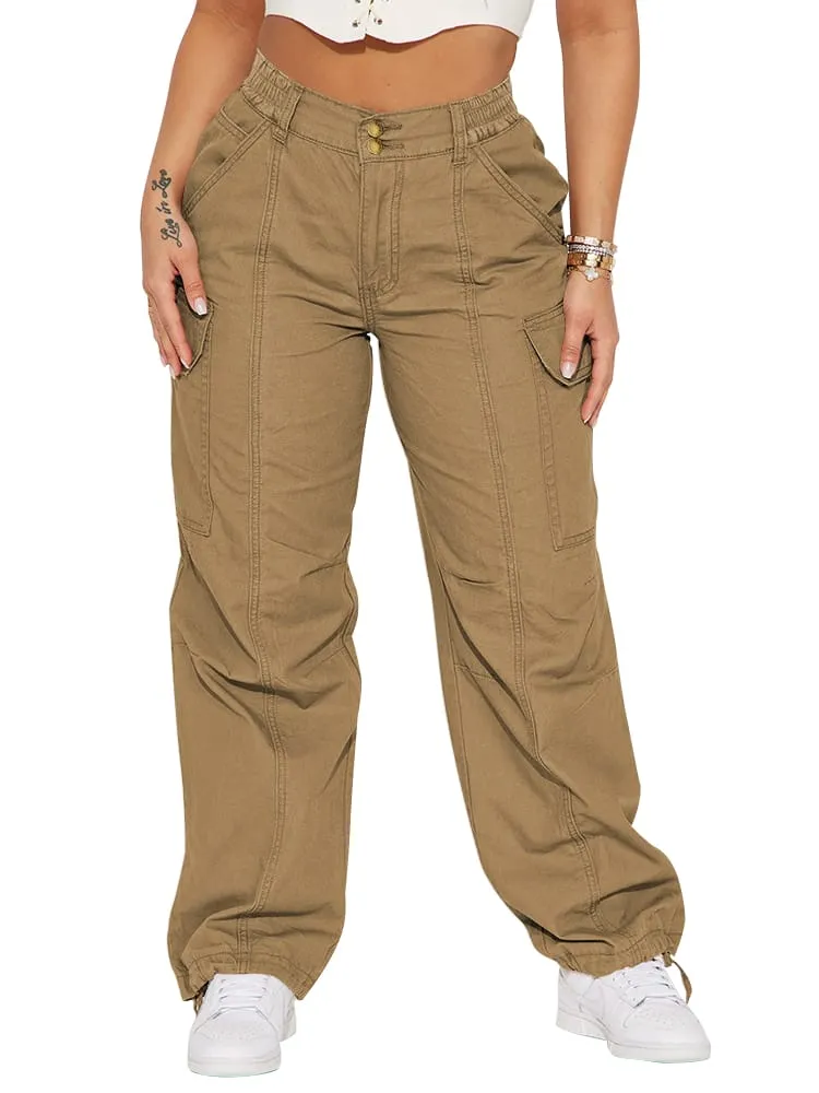 Women High Waist Cargo Pants Relaxed Fit Wide Leg Pants with Pockets