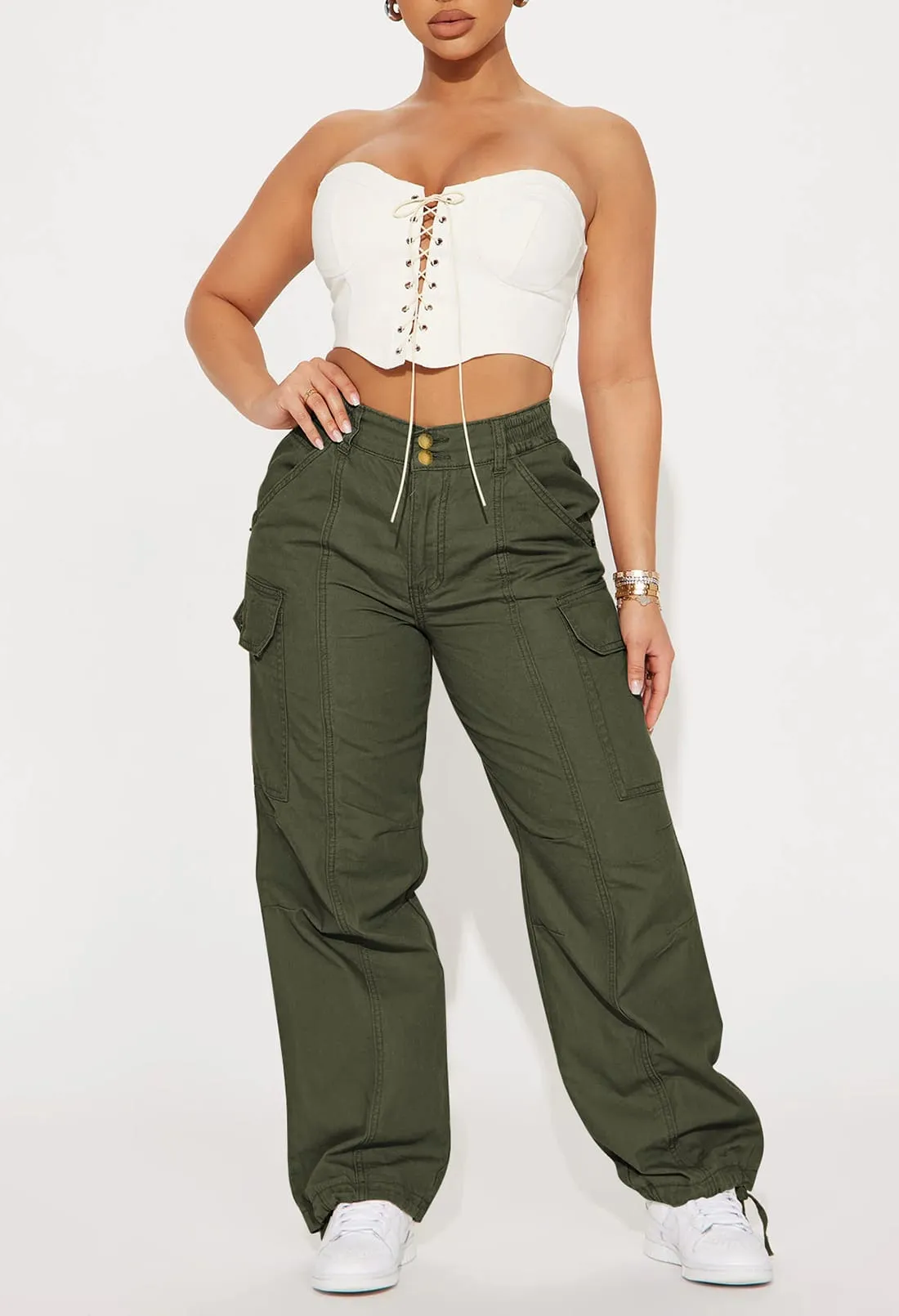 Women High Waist Cargo Pants Relaxed Fit Wide Leg Pants with Pockets