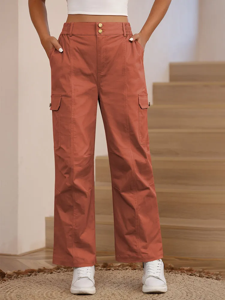 Women High Waist Cargo Pants Relaxed Fit Wide Leg Pants with Pockets