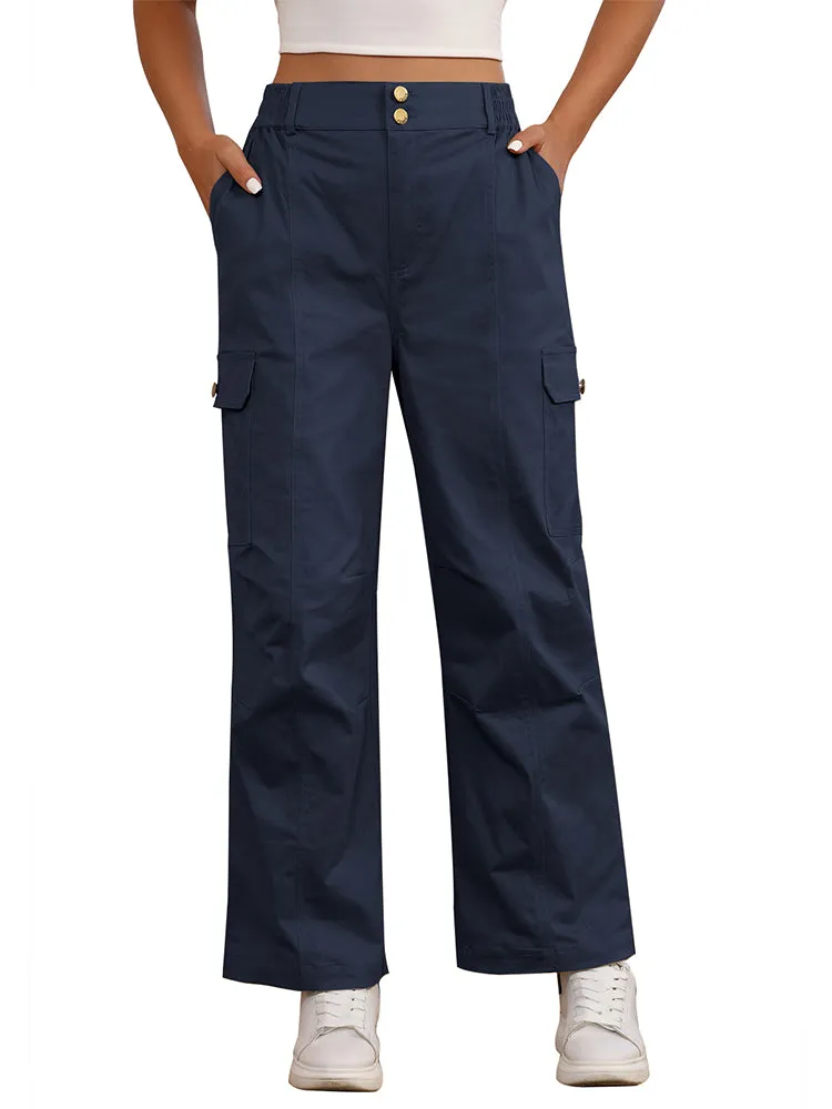 Women High Waist Cargo Pants Relaxed Fit Wide Leg Pants with Pockets