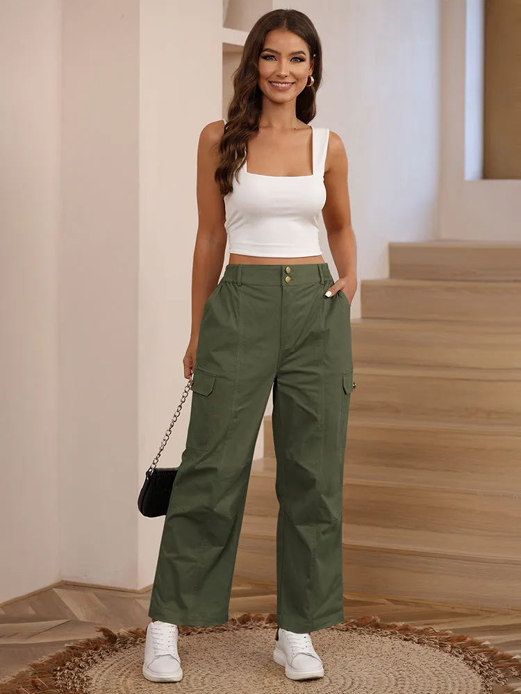 Women High Waist Cargo Pants Relaxed Fit Wide Leg Pants with Pockets