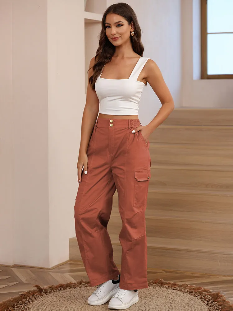 Women High Waist Cargo Pants Relaxed Fit Wide Leg Pants with Pockets