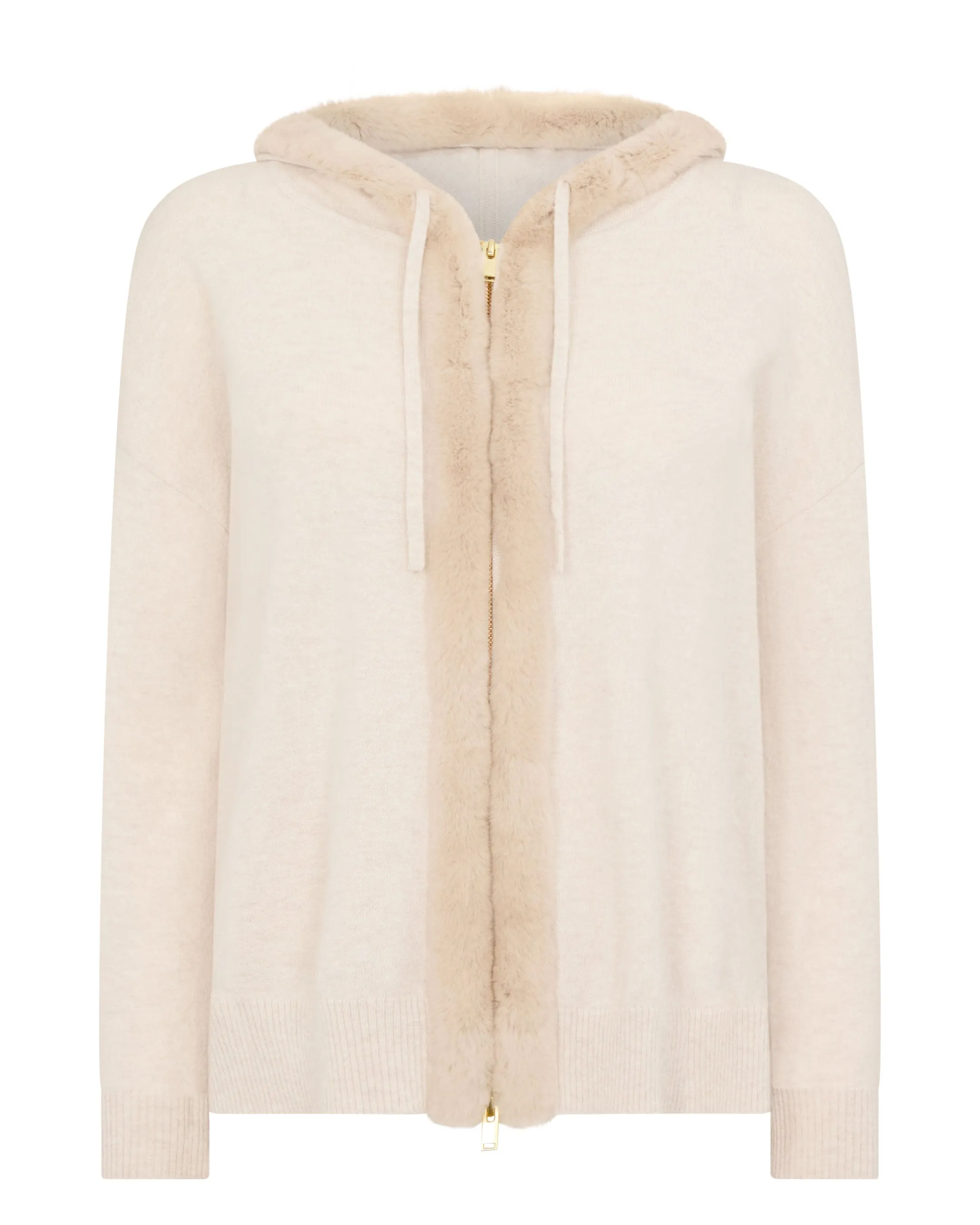 Women's Alicia Fur Trim Cashmere Hoodie Ecru White