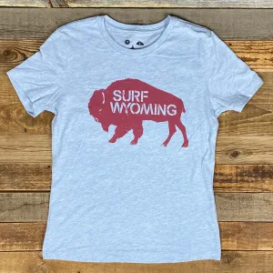 Women's Surf Wyoming® Scarlet Bison Logo Tee - Heather Sky Blue